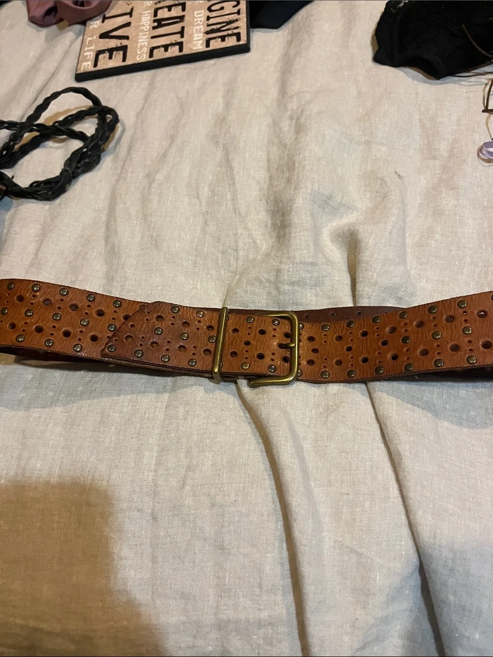 Brown Studded Women’s Belt with Brass Buckle
